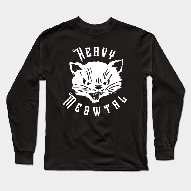 Heavy Meowtal Cat Heavy Metal Logo Long Sleeve T-Shirt by NeuroChaos